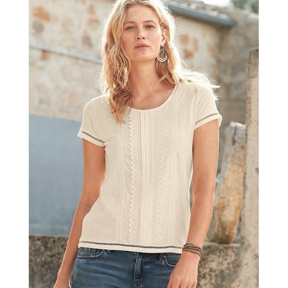 Garnet Hill Cream Short Sleeve Knit Top